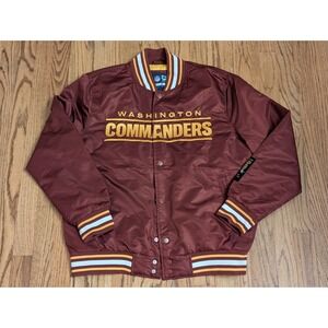 Washington Commanders Bomber Varsity Satin Jacket Mens Medium Full Snap Burgundy